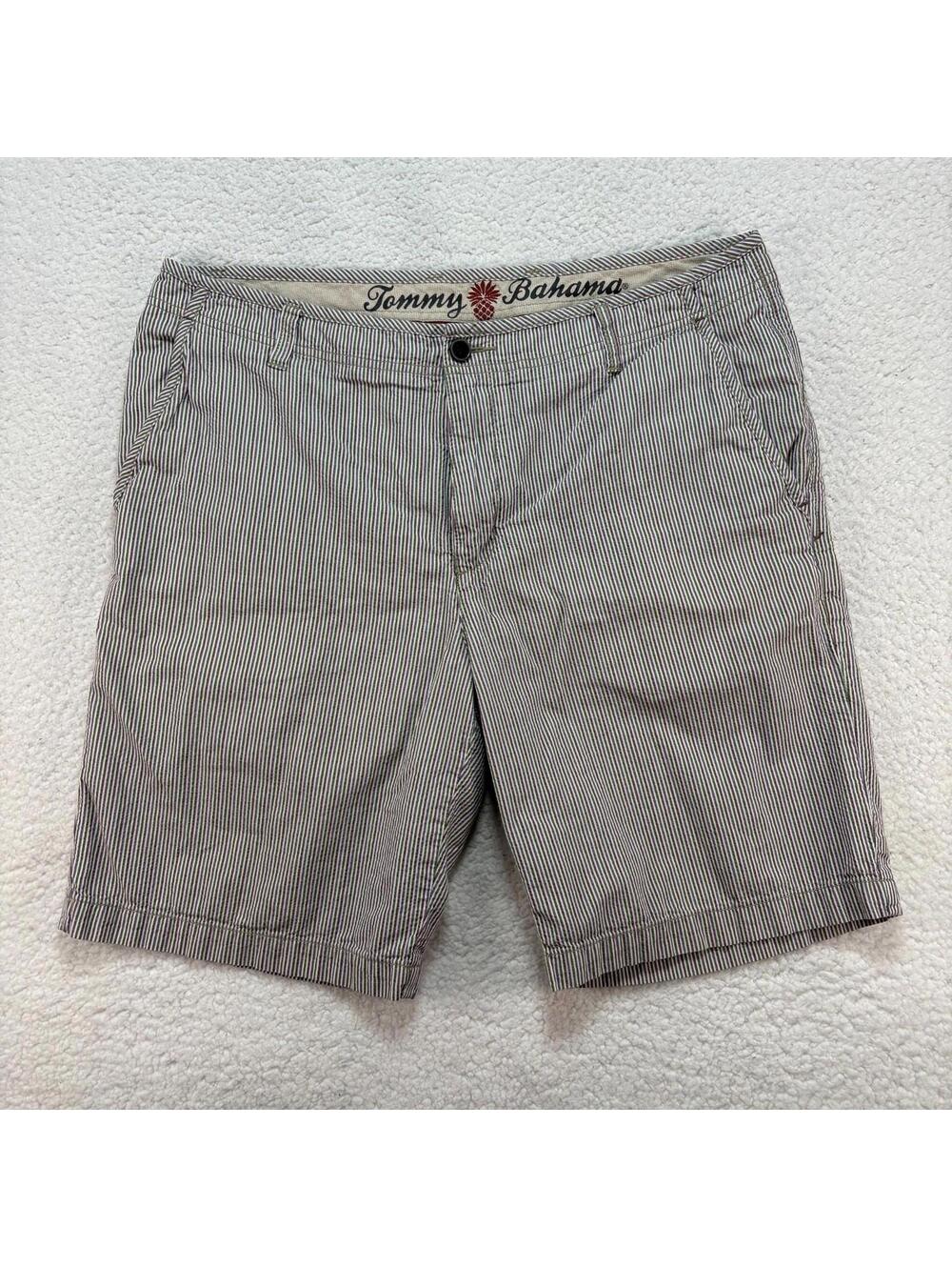 Tommy Bahama Shorts 35 Gray Pinstripe Mens Casual Linen Blend